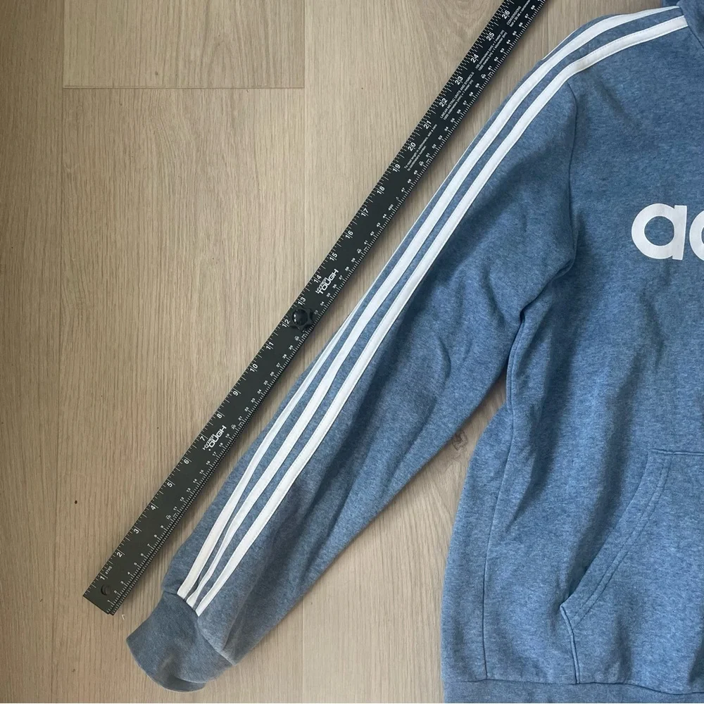 Adidas Men Medium Blue Hoodie Jumper Logo Essentials Sporty Cotton Blend Casual